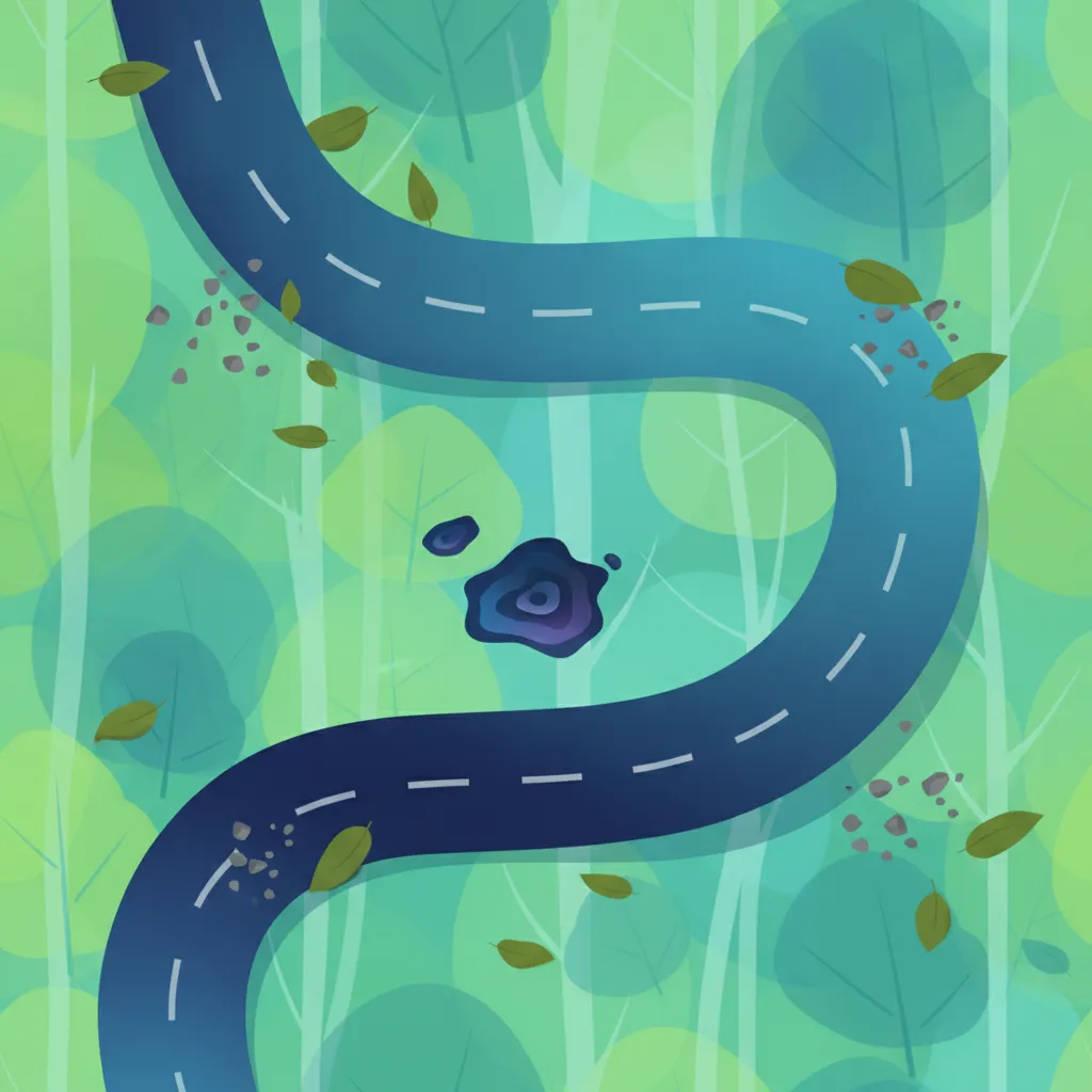 Lección de teoría de conducción Peligros en la Superficie de la Carretera: Aceite, Hojas, Grava y Baches