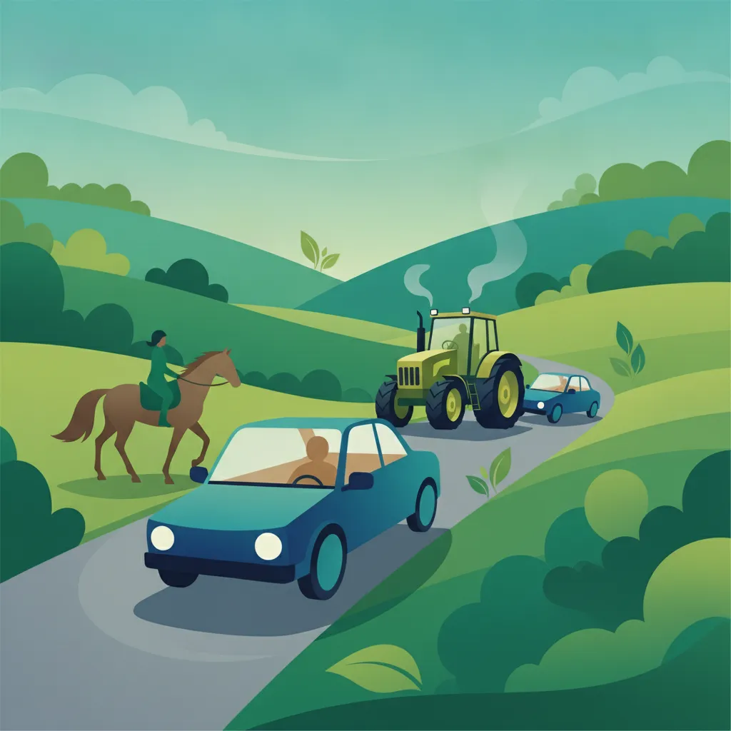 Pferde, landwirtschaftliche Fahrzeuge und gefährdete Verkehrsteilnehmer auf dem Land Unterrichtsbild
