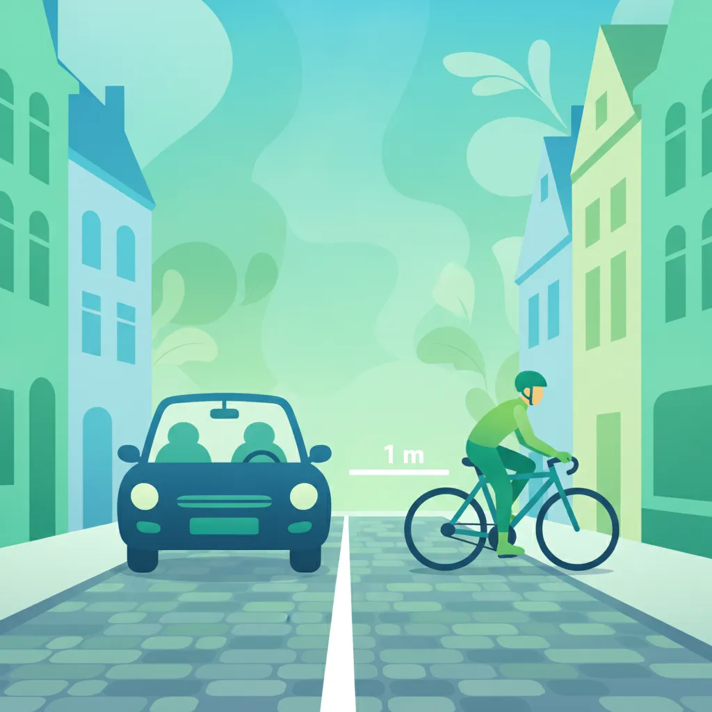 Überholen von Radfahrern in engen belgischen Stadtstraßen Übungssitzung