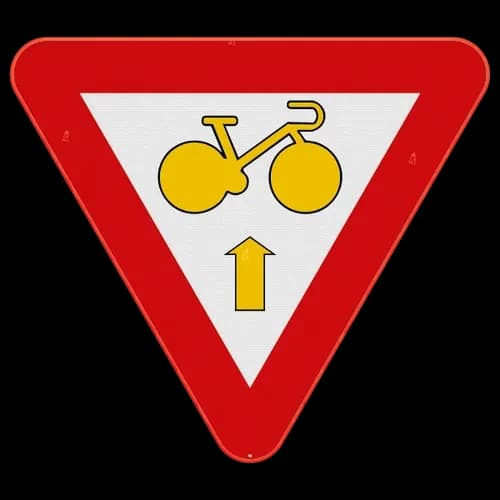 B23 - Bike may pass a yellow or red light to go straight, after yield road sign