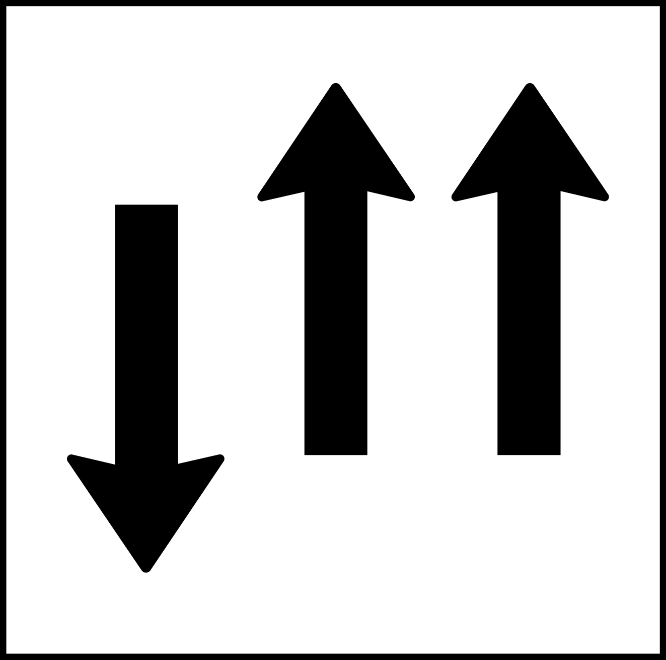 4.77-3 - Panneau routier Panneau d'information sur le tracé des voies (réduction de trois à deux voies – deux voies de droite rejoignent la voie unique – voie de gauche déviée de l'autre côté de l'autoroute) (variante 3)