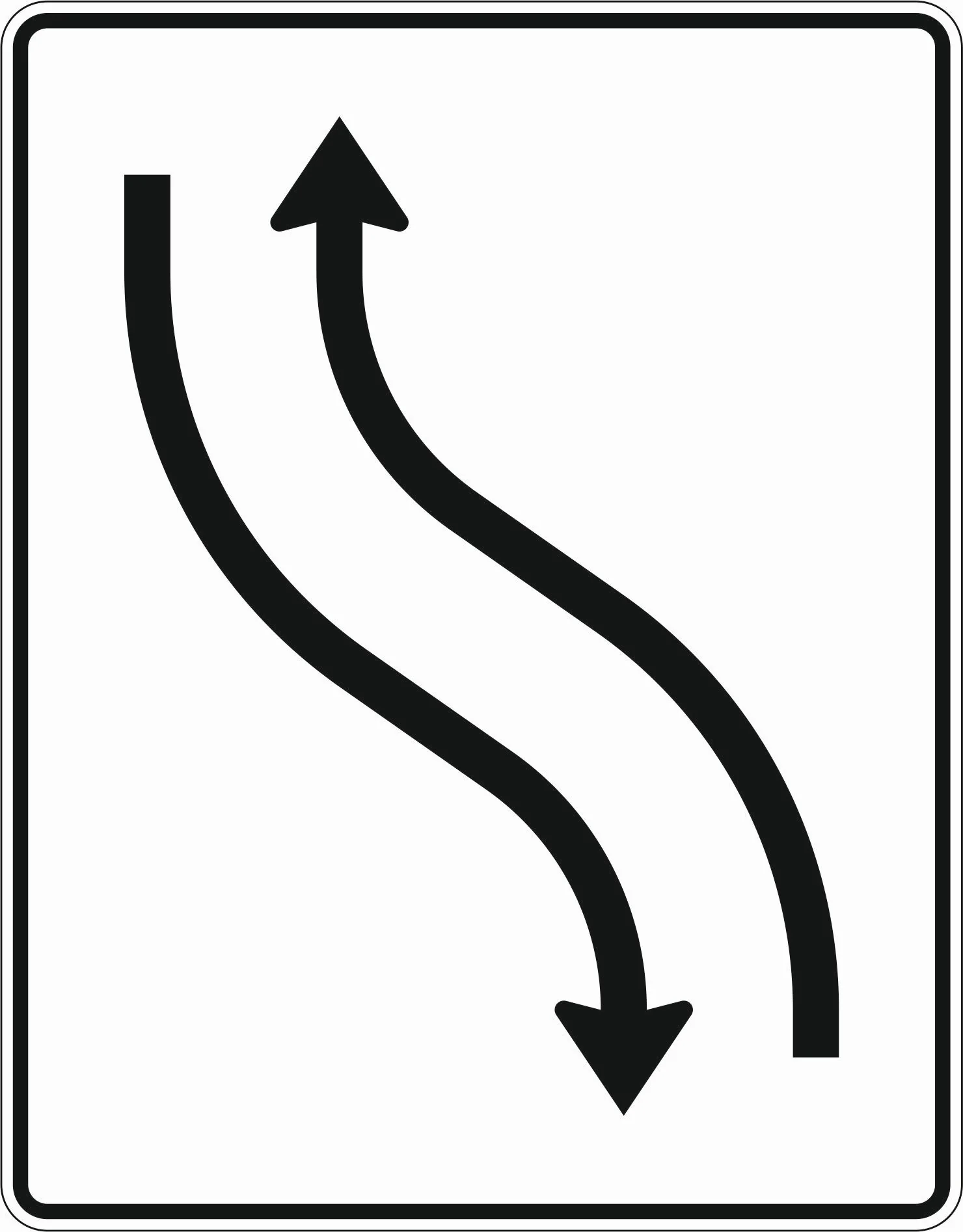512-10 - Fahrbahnverschwenkungstafel - mit Gegenverkehr – Verschwenkung nach links 1-spurig in Fahrtrichtung 1-spurig in Gegenrichtung Verkehrsschild