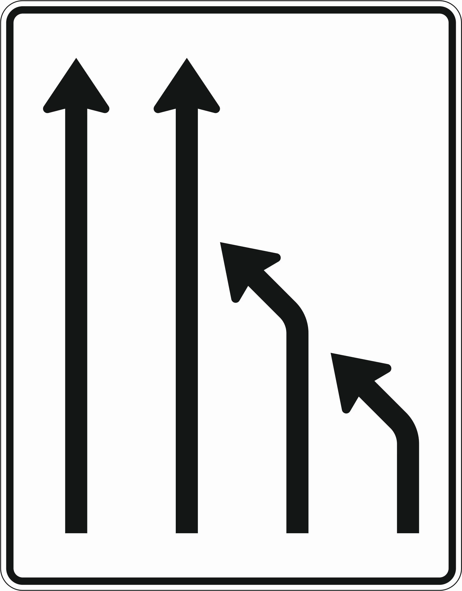 531-15 - Einengungstafel - ohne Gegenverkehr - Einzug rechts, von 4 auf 2 Fahrstreifen Verkehrsschild