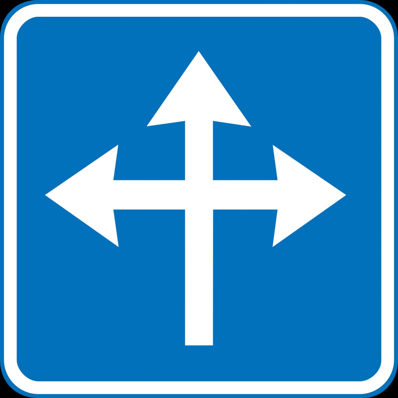E11.9 - Continue straight, turn left or right road sign