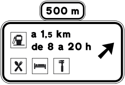 S-261 - Pre-signaling on conventional roads of service zone or area road sign