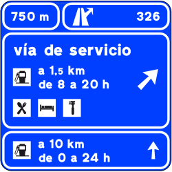S-266 - Pre-signaling on a highway or dual carriageway of a service road, with a shared exit road sign