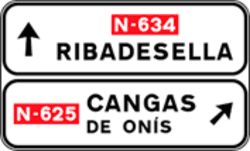 S-348a - Immediate Exit Sign with Side Panel on a Conventional or Multi-lane Road toward a Conventional or Multi-lane Road and the Current Direction road sign