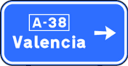 S-349 - Immediate Exit Sign with Side Panel on a Conventional or Multi-lane Road toward a Motorway or Dual Carriageway road sign