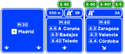 S-375 - Signs on the highway or dual carriageway road. Two immediate exits very close to the highway or highway and own direction road sign