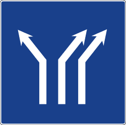 S-61c - Right Fork on a Roadway with Two Lanes in Your Direction and One in the Opposite Direction road sign