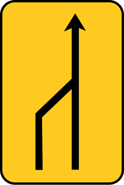 TS-55 - Convergence of one lane on the left (from 2 to 1) road sign