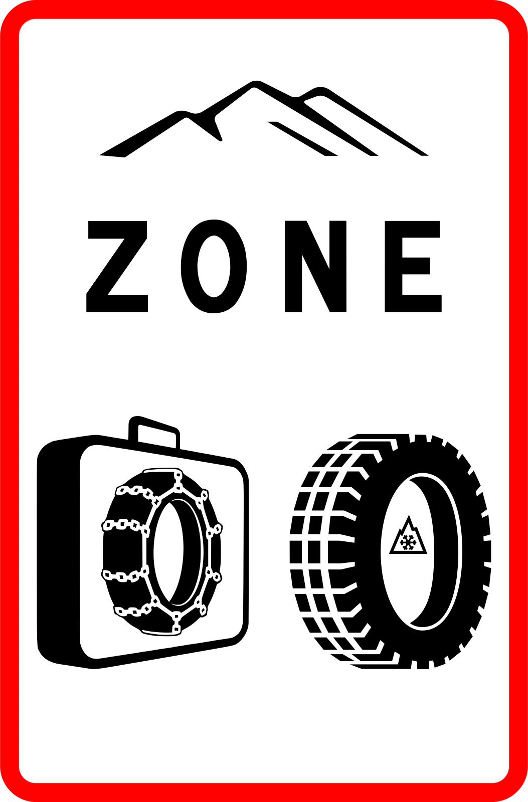 B58 - Panneau routier Zone où l'équipement hivernal est obligatoire