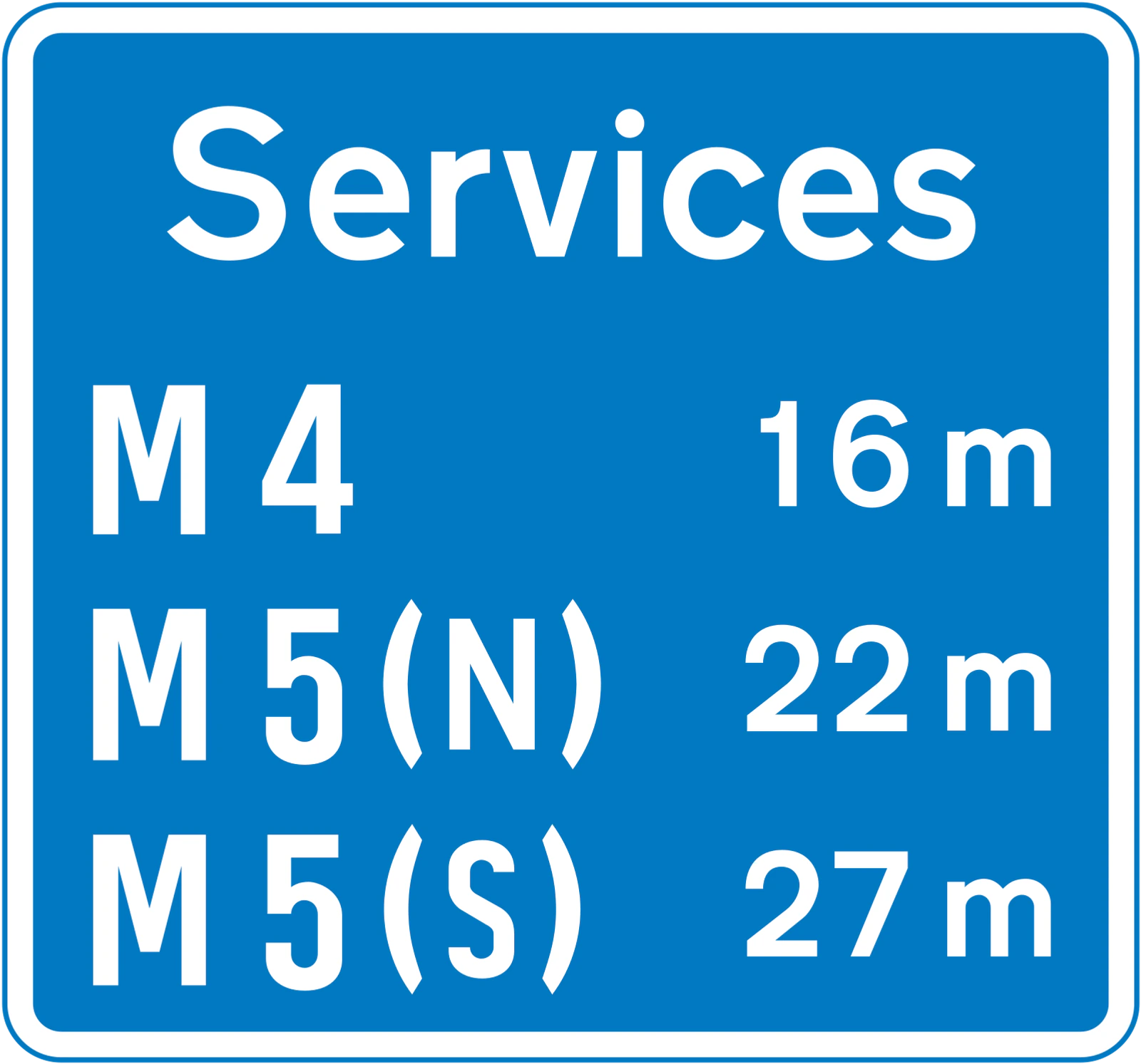 2917V - Dostępność Miejsc Obsługi Podróżnych na autostradzie z odległościami znak drogowy