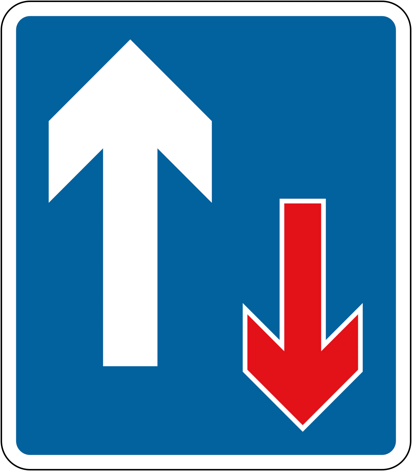 811 - Traffic has priority over vehicles coming from the opposite direction road sign
