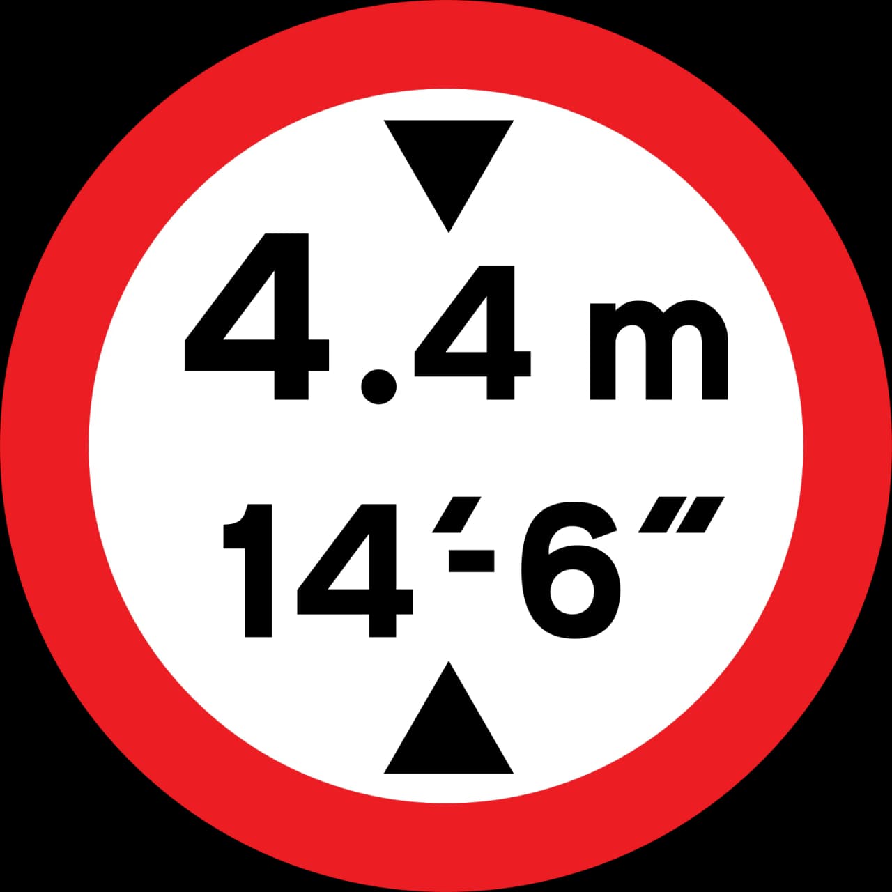 629.2A - Vehicles exceeding height indicated prohibited (imperial and metric) road sign