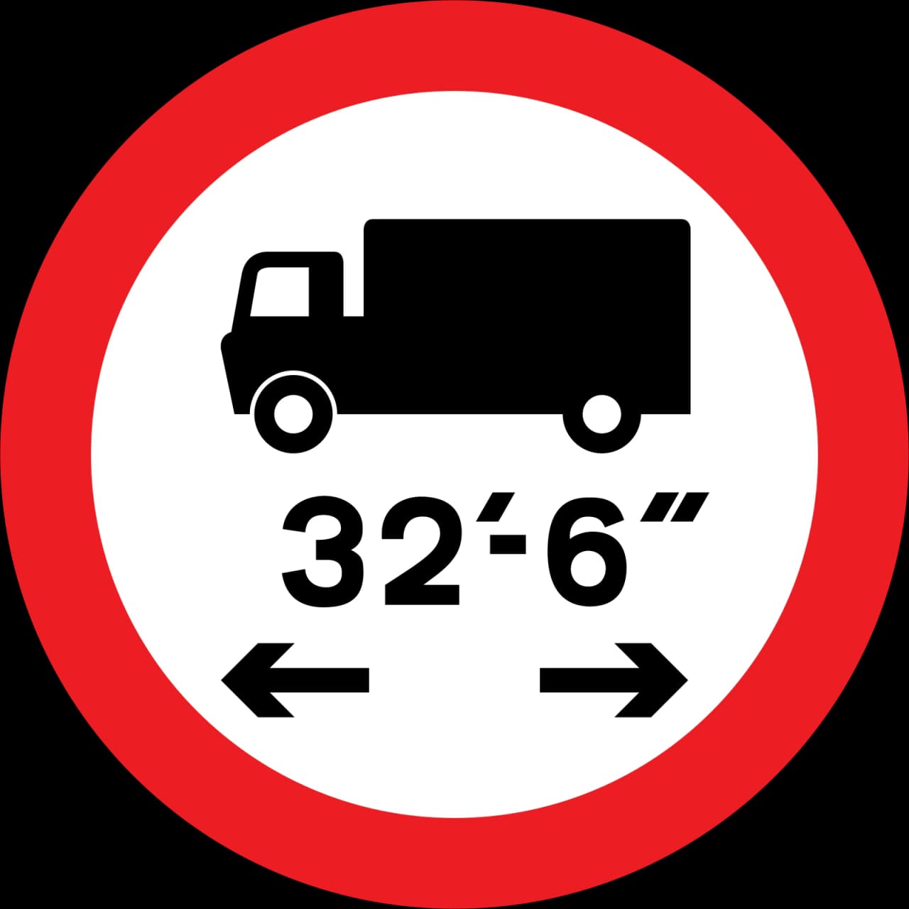 629.1-IMP - Vehicles exceeding length indicated prohibited (imperial) road sign
