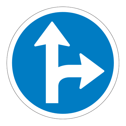 402.6 - Straight Ahead or Turn Right road sign