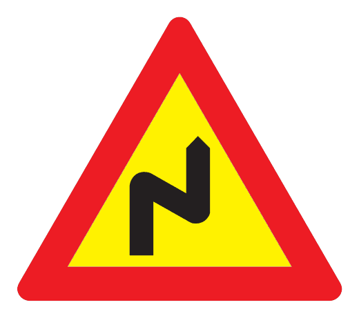 102.1 - Double Bend, First Bend Right road sign