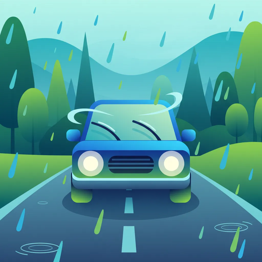 Illustration for the driving theory topic Driving in Rain for learners in Spain