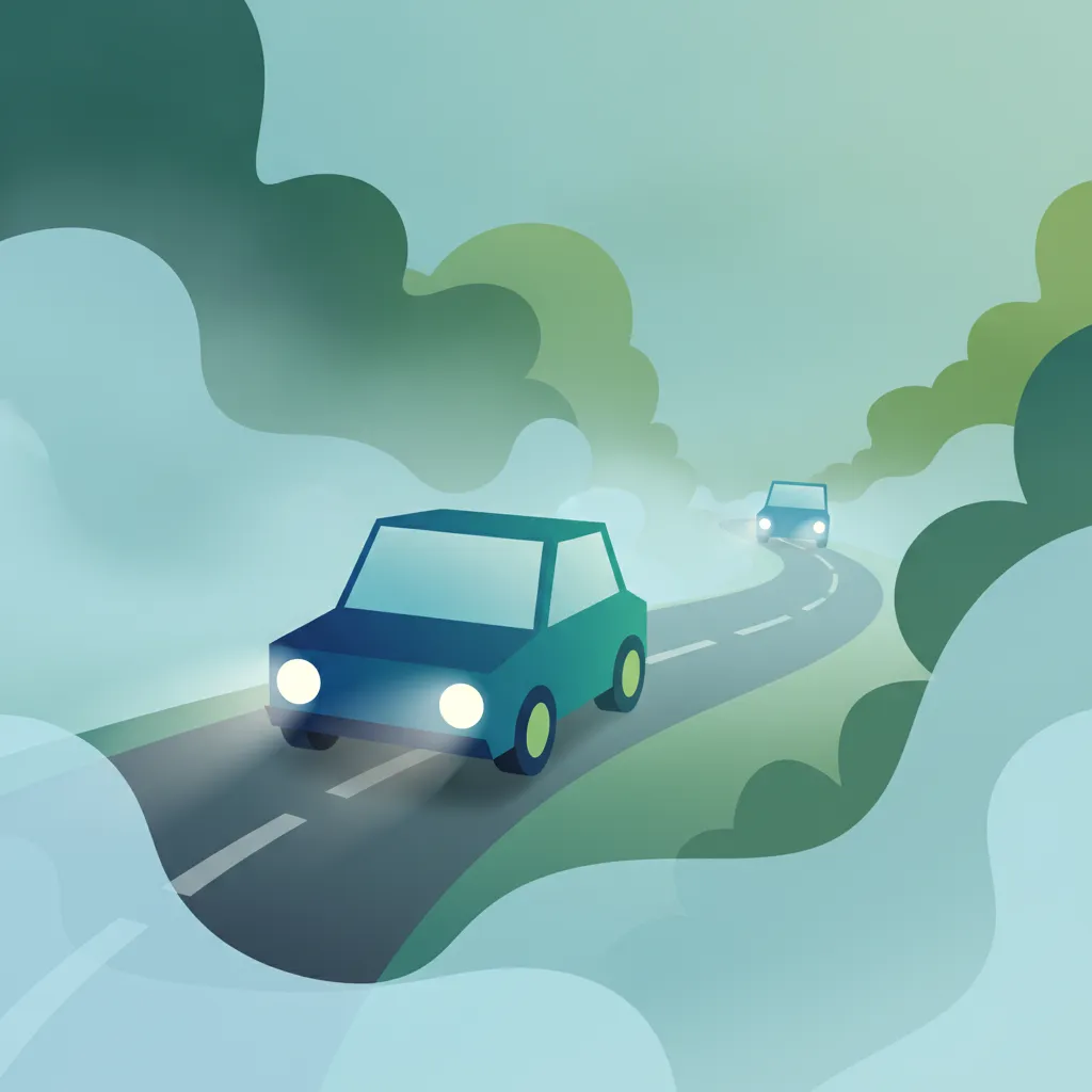 Illustration for the driving theory topic Driving in Fog for learners in France