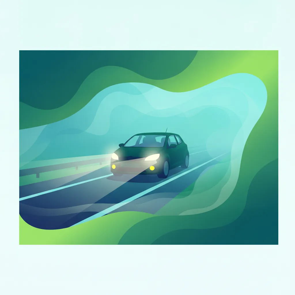 Illustration for the driving theory topic Fog Driving Rules for learners in Great Britain