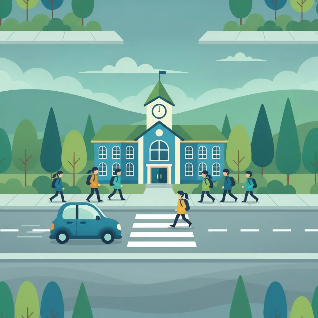 Ilustración del tema de teoría de conducción Conducción en Zonas Escolares para alumnos de Irlanda