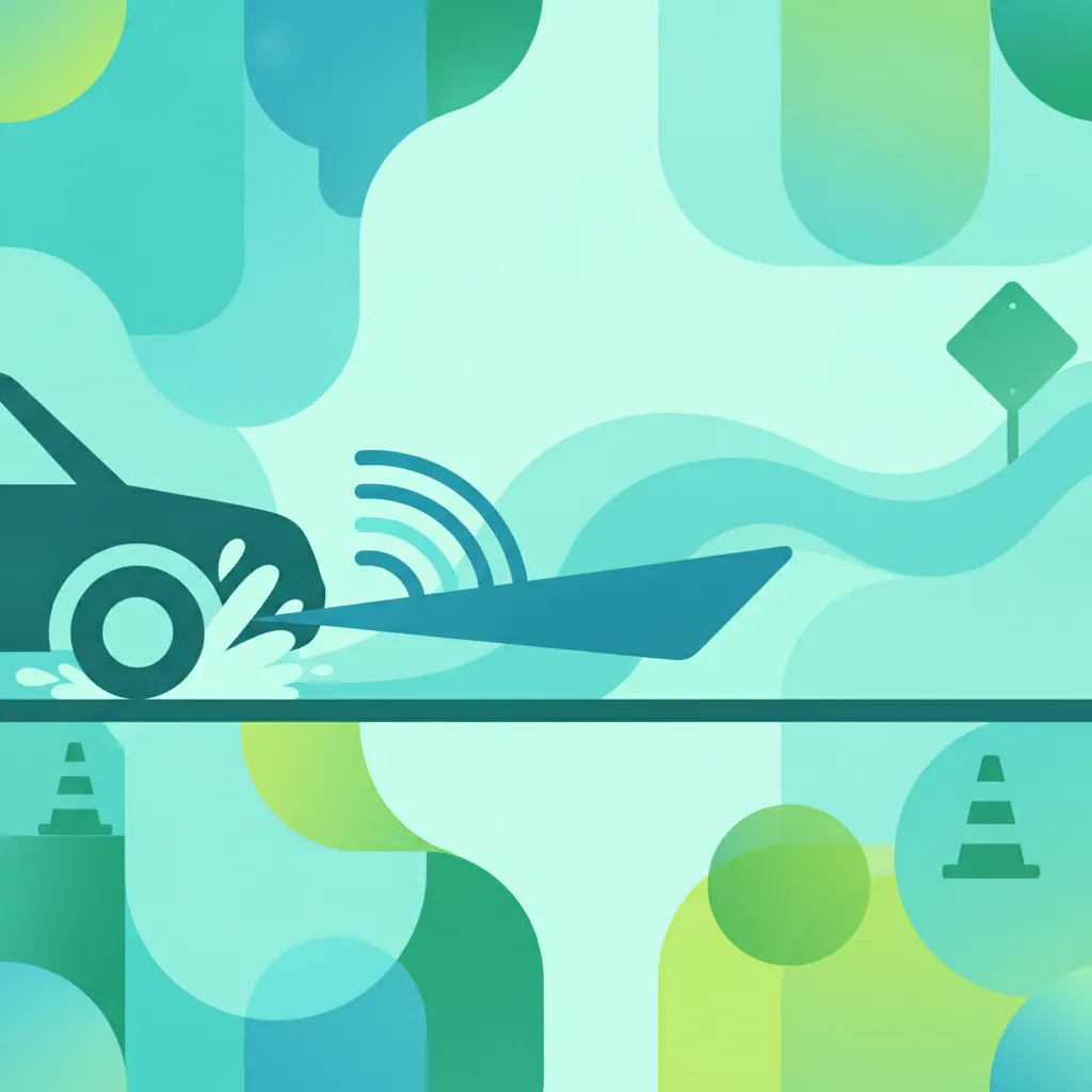 Illustration for the driving theory topic Wet Road Braking for learners in Italy