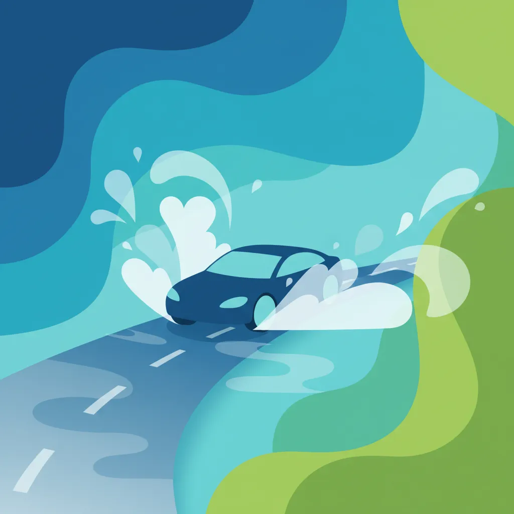 Illustration for the driving theory topic Wet Road Braking for learners in the Netherlands